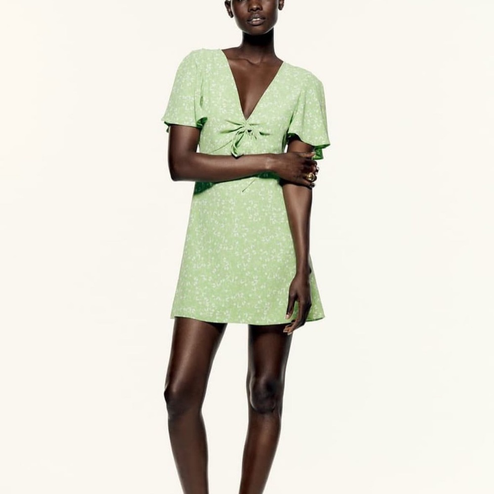 Zara Light Green Floral Mini Dress